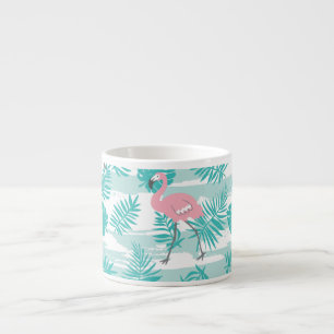 Taza De Espresso Flamencos rosas, hojas de palma verdes, tropicales