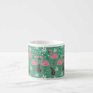 Taza De Espresso Flamingo floral sin soldadura patrón rosa verde