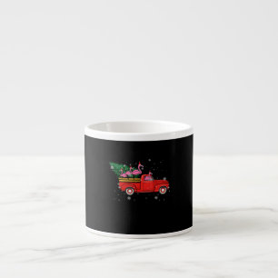 Taza De Espresso Flamingo Riding Red Truck Xmas Santa Hat Navidades