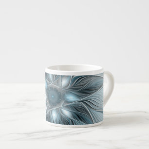 Taza De Espresso Flor abstracta alegre de flores azules grises frac