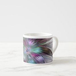 Taza De Espresso Flor Abstracta Colorida Arte Fractal Floral Modern