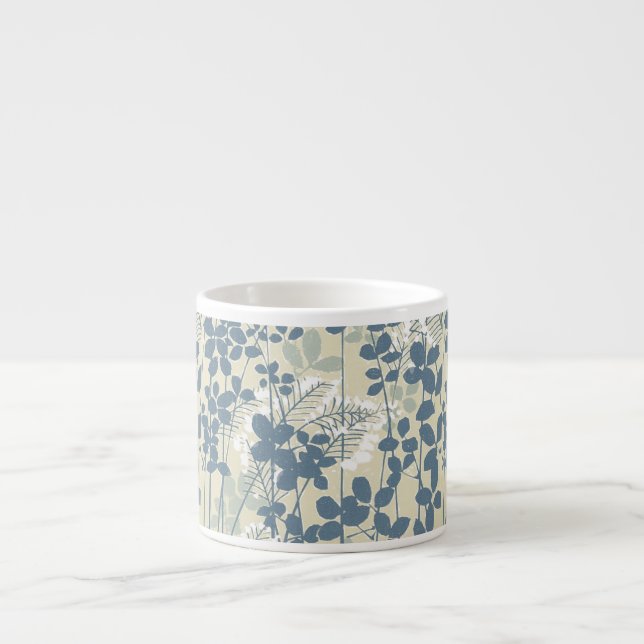 Taza De Espresso Flor asiática de hoja azul japonesa (Frente)