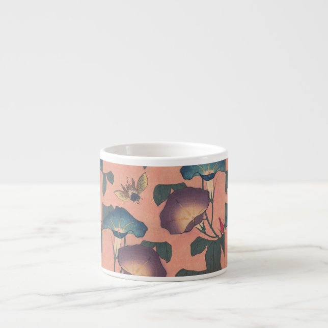 Taza De Espresso Flor de abeja rosa Clásica Hokusai Art (Frente)