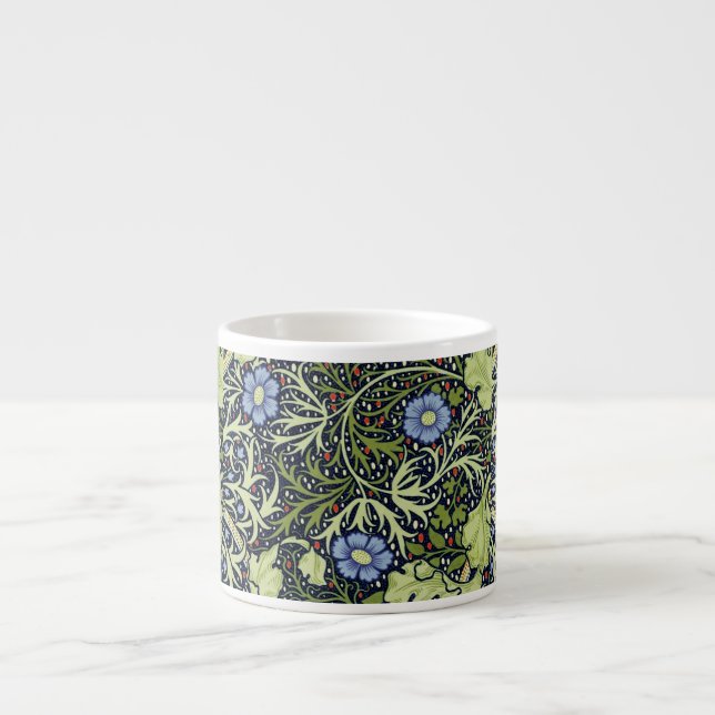 Taza De Espresso Flor de antigüedades de William Morris Seaweed (Frente)