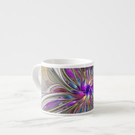 Taza De Espresso Flor de arte fractal enérgica y colorida