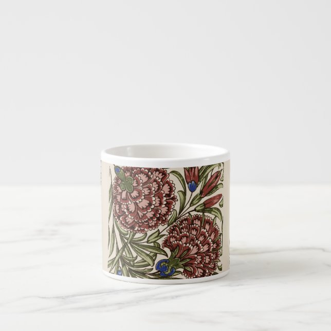 Taza De Espresso Flor de clavel Tile Antiguo Arte Rústico (Frente)