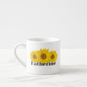 Taza De Espresso Flor de nombre personalizado amarillo girasol