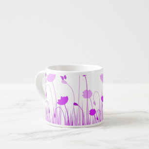Taza De Espresso Flor de pradera de palomitas moradas y blancas min