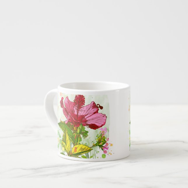 Taza De Espresso Flor del hibisco - pintura de la acuarela (Izquierda)