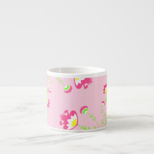 Taza De Espresso Flor folclórica retro y moderna en rosa