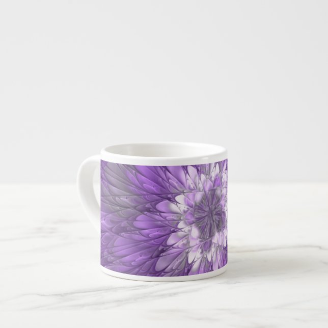 Taza De Espresso Flor púrpura psicodélica Resumen arte fractal (Izquierda)