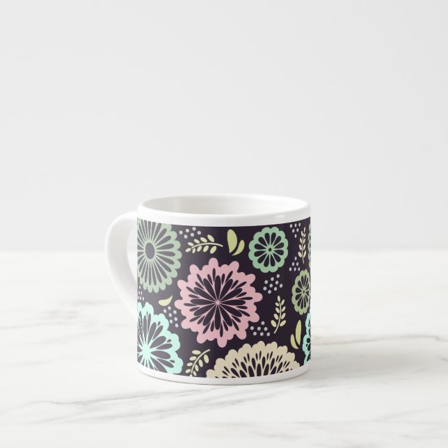 Taza De Espresso Flor rosa pastel suave y verde azulada Botánica de (Izquierda)
