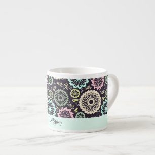Taza De Espresso Flor verde azulada rosa pastel suave Nombre floral