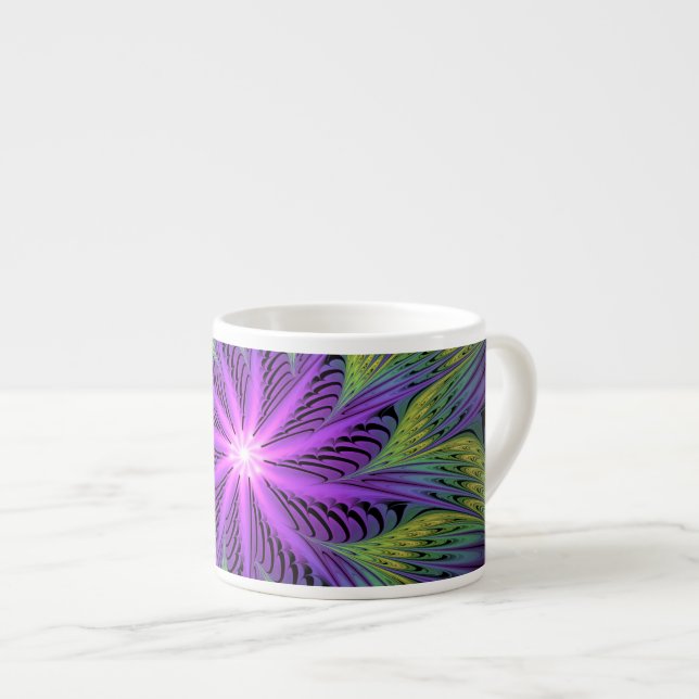 Taza De Espresso Flor verde morada arte contemporáneo abstracto fra (Derecha)