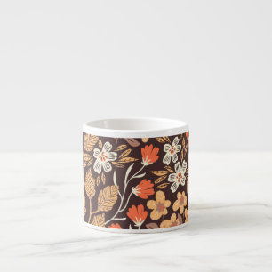 Taza De Espresso Flora de Otoño: Patrón vintage sin foco