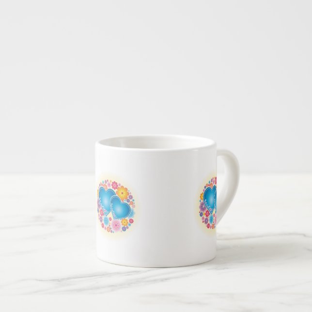Taza De Espresso Floral de corazón azul (Derecha)