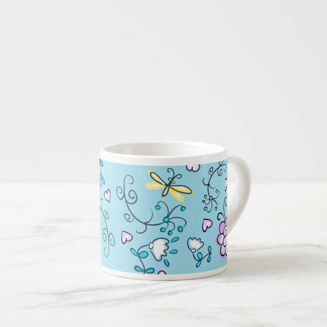 Taza De Espresso Floral fina Aqua Guay Cute Girly Retro (Derecha)