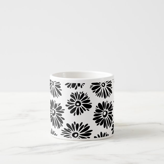Taza De Espresso Floral Funky negra y blanca (Frente)