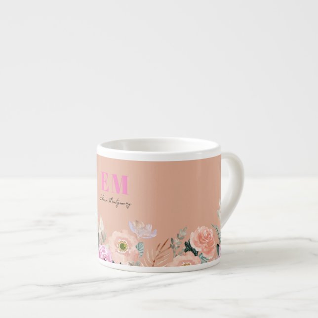 Taza De Espresso Floral rosada monogramada (Derecha)