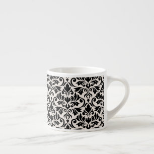 Taza De Espresso Florecer Patrón Damask Negro sobre Crema