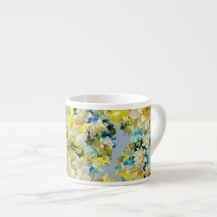 Taza De Espresso Flores Amarillas Antiguas Patrón Floral