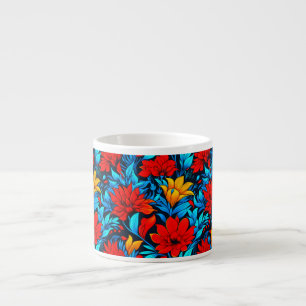 Taza De Espresso Flores amarillas rojas florales Patrón-13075