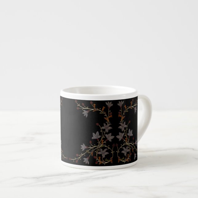 Taza De Espresso Flores Art Déco sobre negro (Derecha)