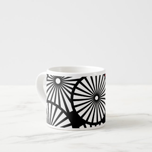 Taza De Espresso Flores blancas negras retro Espresso Mug (Izquierda)