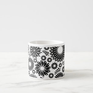 Taza De Espresso Flores Boho Patrón floral vectorial negro y blanco