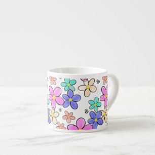 Taza De Espresso flores brillantes arcoíris coloridas abejas floral