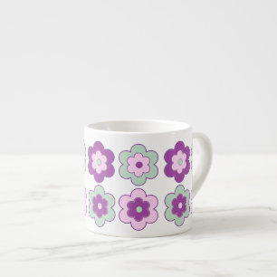 Taza De Espresso Flores Burbuja Retro (Púrpura y Verde) Patrón