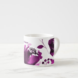 Taza De Espresso Flores de Acuarela Floral Morado Elegante Personal