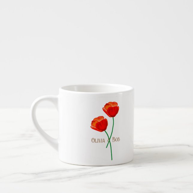 Taza De Espresso Flores de adormidera roja personalizadas (Izquierda)