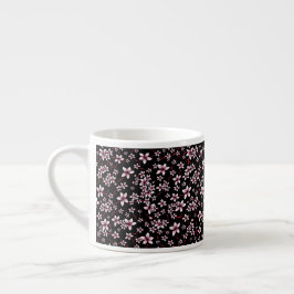 Taza De Espresso Flores de cerezo rosadas sobre negro