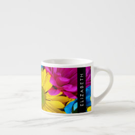 Taza De Espresso Flores de colores, maricas, boho, tu nombre