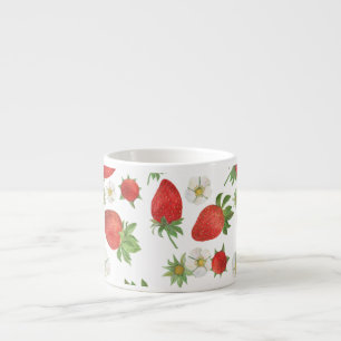 Taza De Espresso Flores de fresas: acuarela de arte sin foco