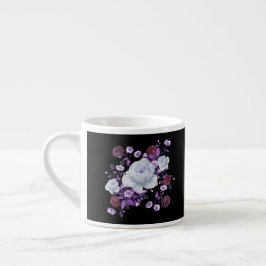 TAZA DE ESPRESSO FLORES DE LILA, FONDO NEGRO
