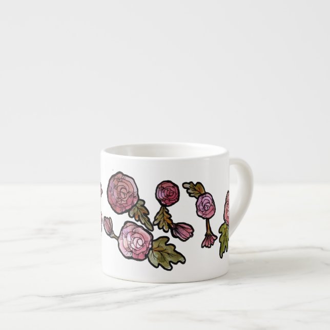 Taza De Espresso Flores de Peonía Rosa (Derecha)