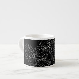 Taza De Espresso Flores de primavera abstractas en blanco y negro