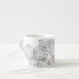 Taza De Espresso Flores de primavera abstractas en blanco y negro