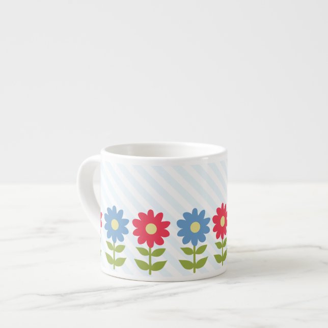 Taza De Espresso Flores de primavera roja y azul (Izquierda)