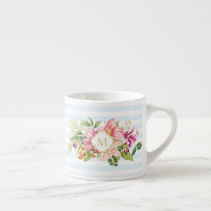 Taza De Espresso Flores de vintage monogramo Pastel rosa Espresso M