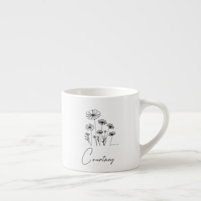 Taza De Espresso Flores dulces, nombre personalizado (Derecha)