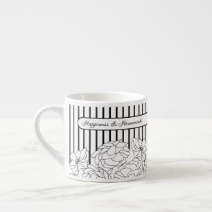 Taza De Espresso Flores en blanco y negro con rayas