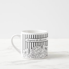 Taza De Espresso Flores negras y blancas con rayas