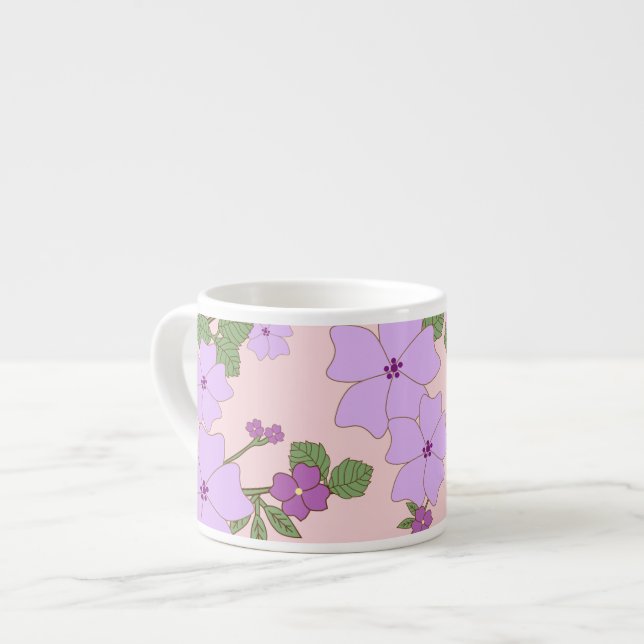 Taza De Espresso Flores Púrpura, Patrón Floral, Patrón De Flores (Izquierda)