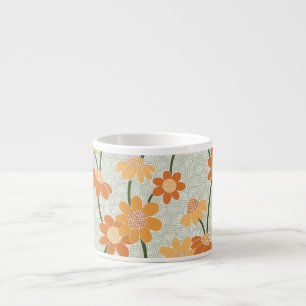 Taza De Espresso Flores retro de los años 70 apagadas