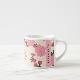 Taza De Espresso Flores Rosa, Patrón De Flores, Su Nombre