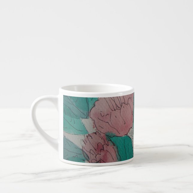Taza De Espresso flores rosadas contemporáneas y hojas florales (Izquierda)