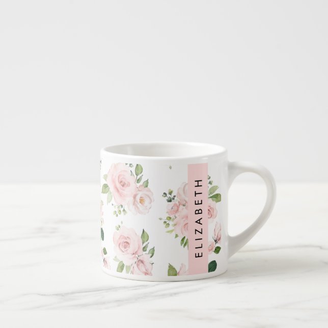 Taza De Espresso Flores rosas, Rosas, flores acuáticas, tu nombre (Derecha)